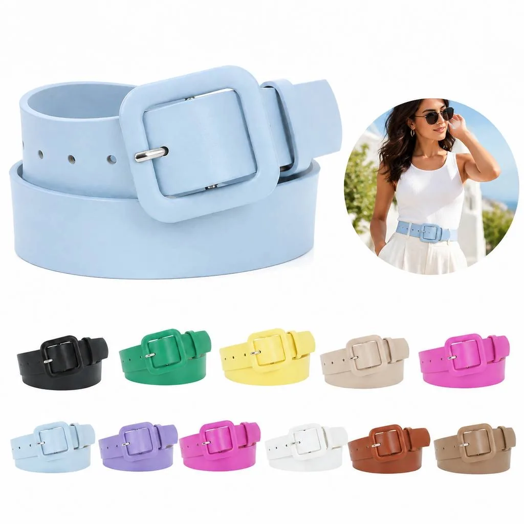 Women's Faux Leather Belt with Buckle Closure 2