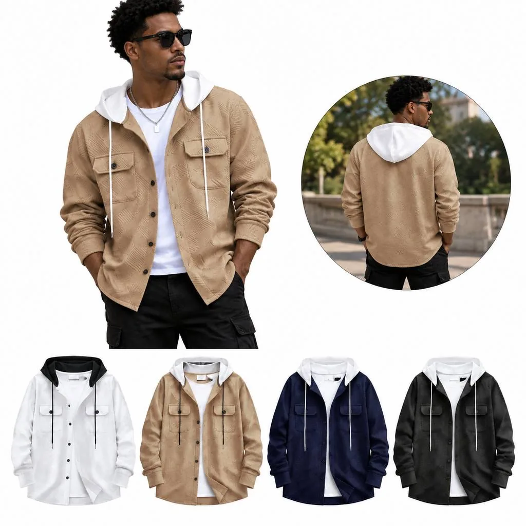 Jacquard Pocket Hoodie with Button Placket 2