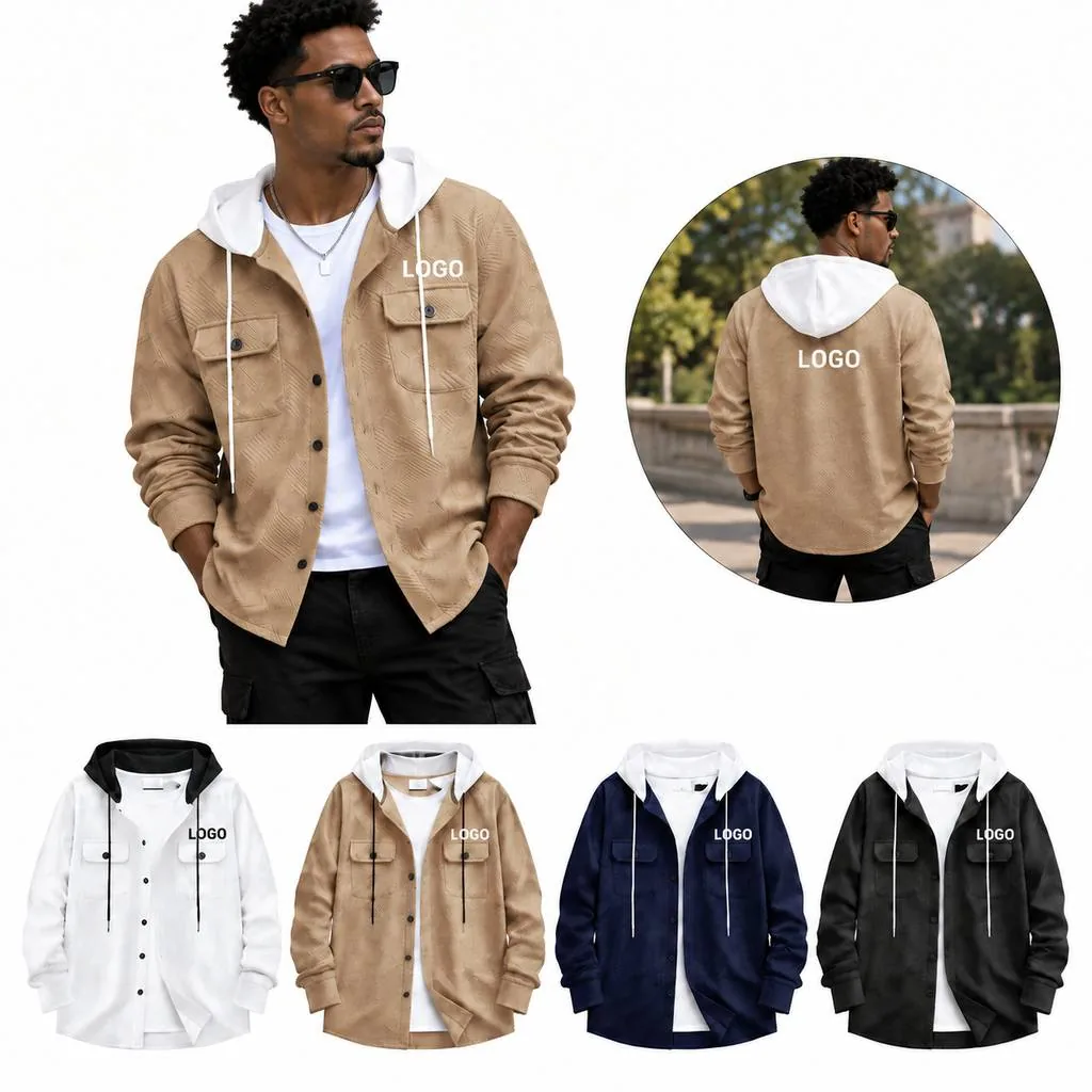 Jacquard Pocket Hoodie with Button Placket