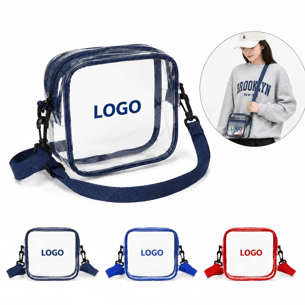 Clear PVC Shoulder Bag with Zipper and Adjustable Strap