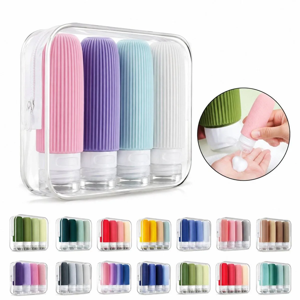 Refillable Silicone Toiletry Bottles with Leak-Proof Caps 2