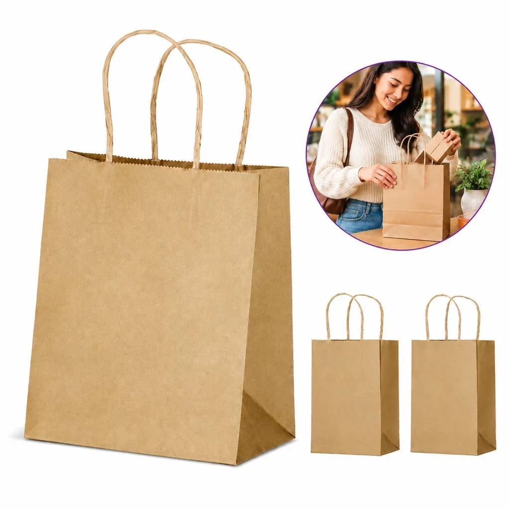 Recyclable Natural Kraft Paper Shopping Bags for Retail 2