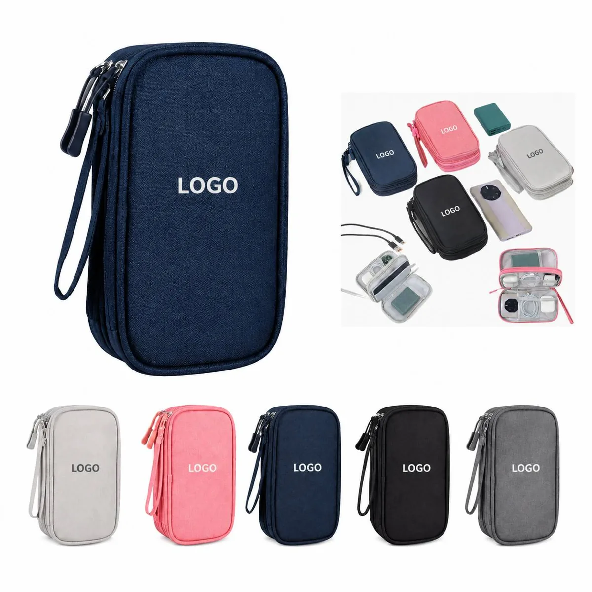 Compact Travel Tech Accessory Pouch with Multi-Compartment
