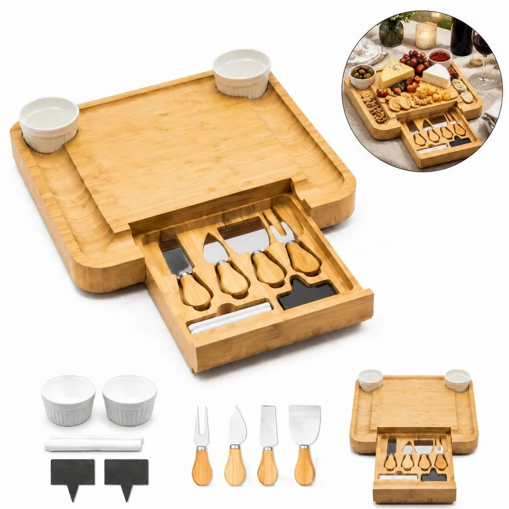 Bamboo Cheese Serving Board with Knife Set 2