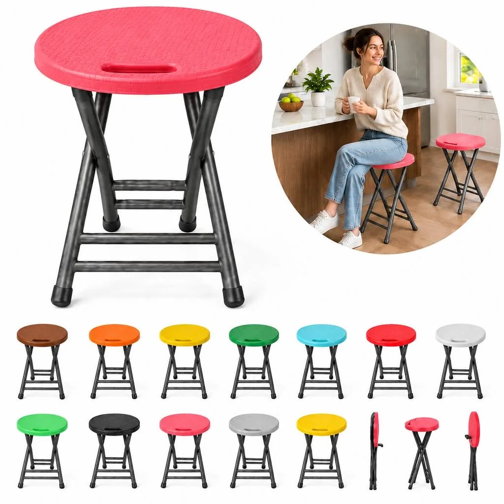 Folding Counter Stool with Padded Seat and Metal Frame 2