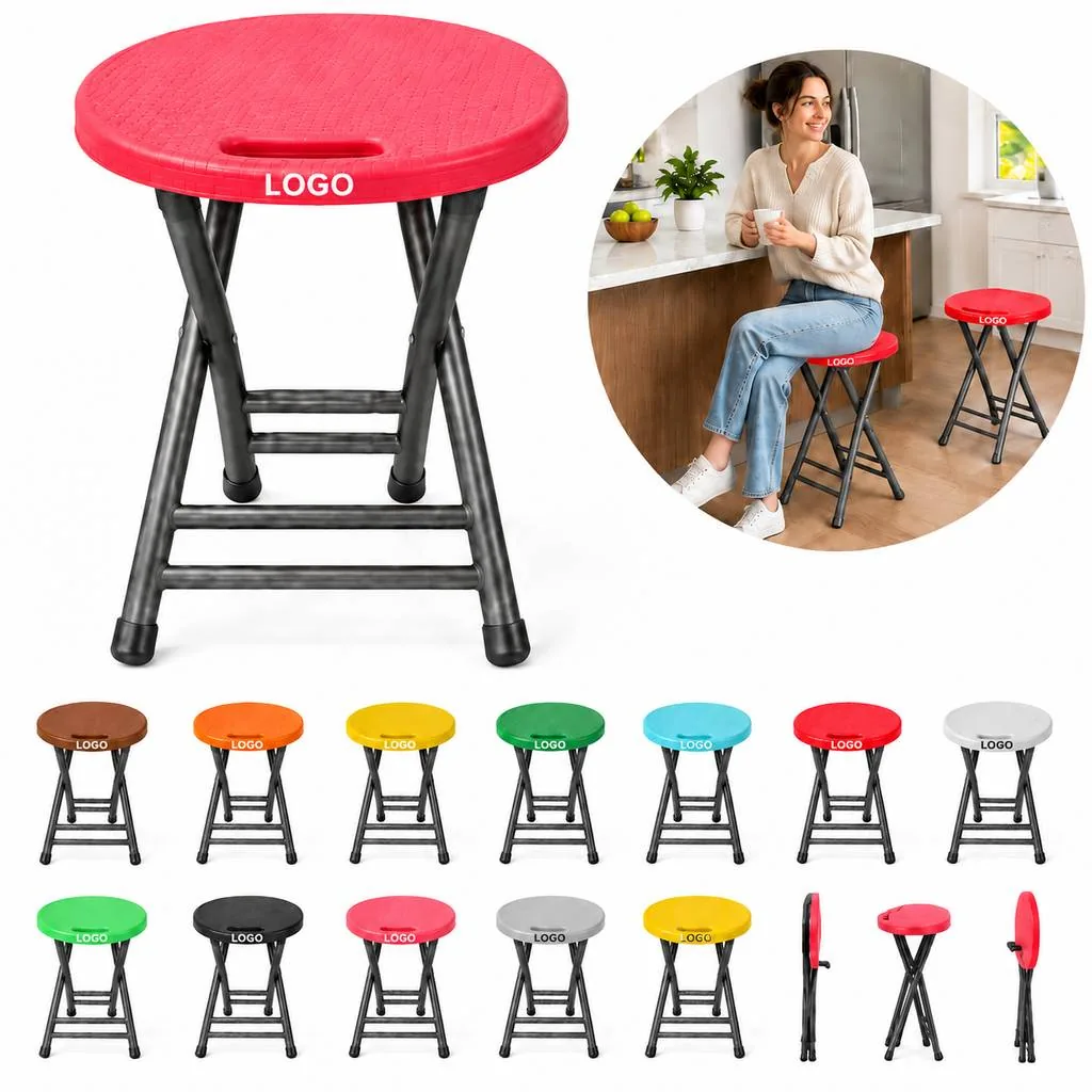 Folding Counter Stool with Padded Seat and Metal Frame