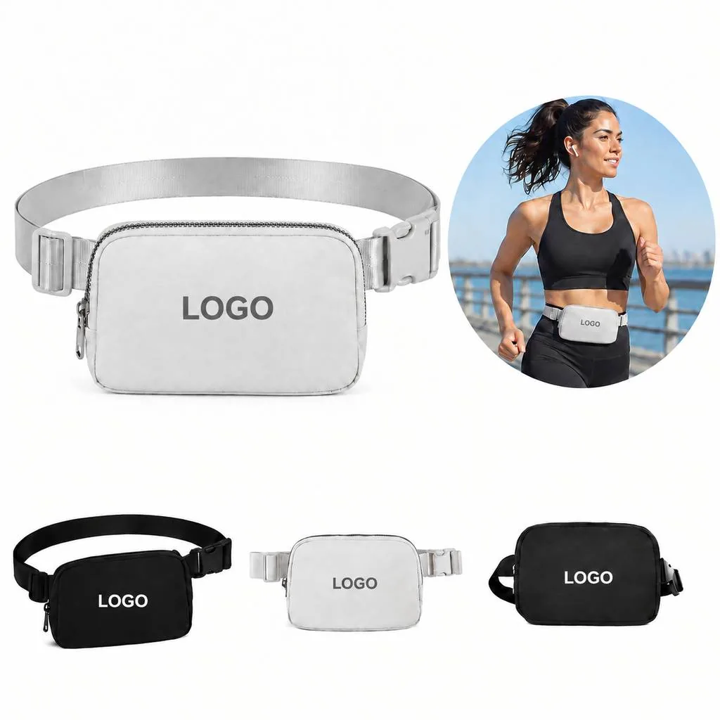 Compact Water-Resistant Canvas Waist Bag with Zip Pockets