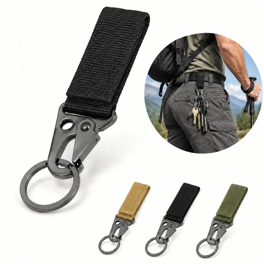 Tactical Nylon Webbing Belt with Keychain Attachment 2