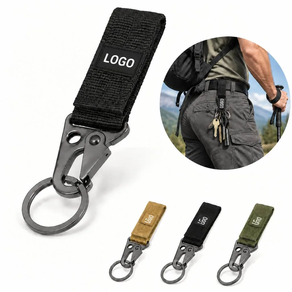 Tactical Nylon Webbing Belt with Keychain Attachment