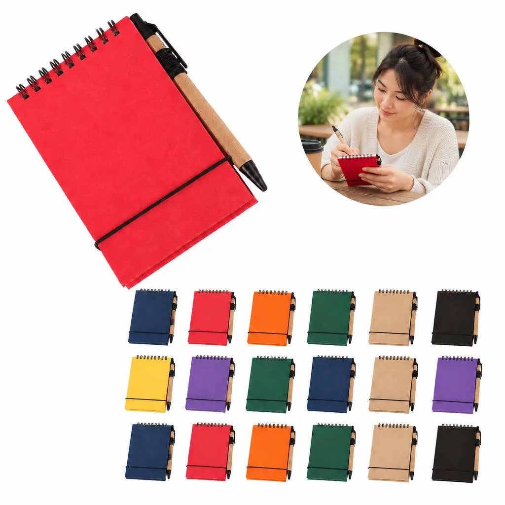 Eco-Friendly Pocket Notepad Set with Recycled Paper and Pen 2