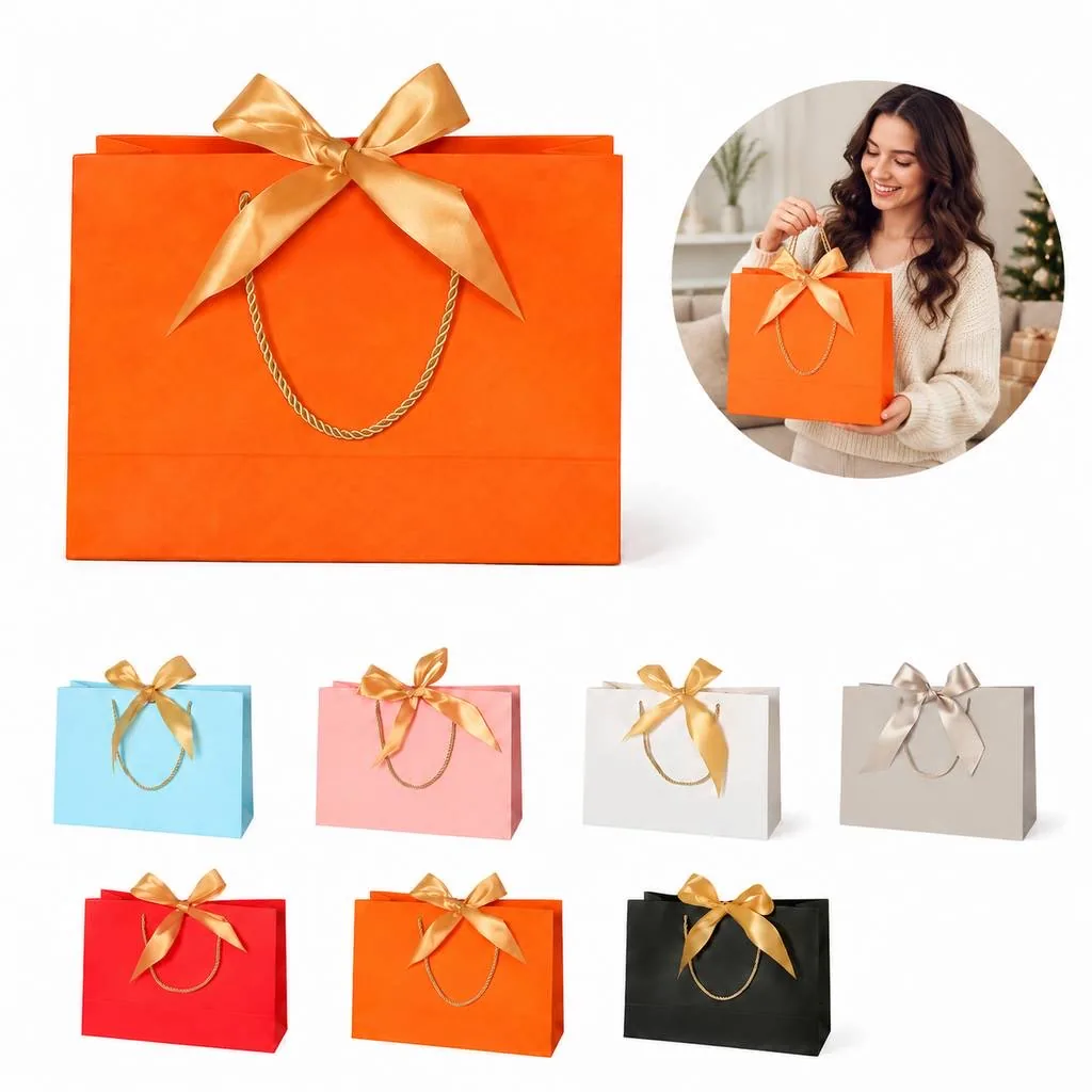 Large Ivory Gift Bags with Ribbon Bow for Presents 2