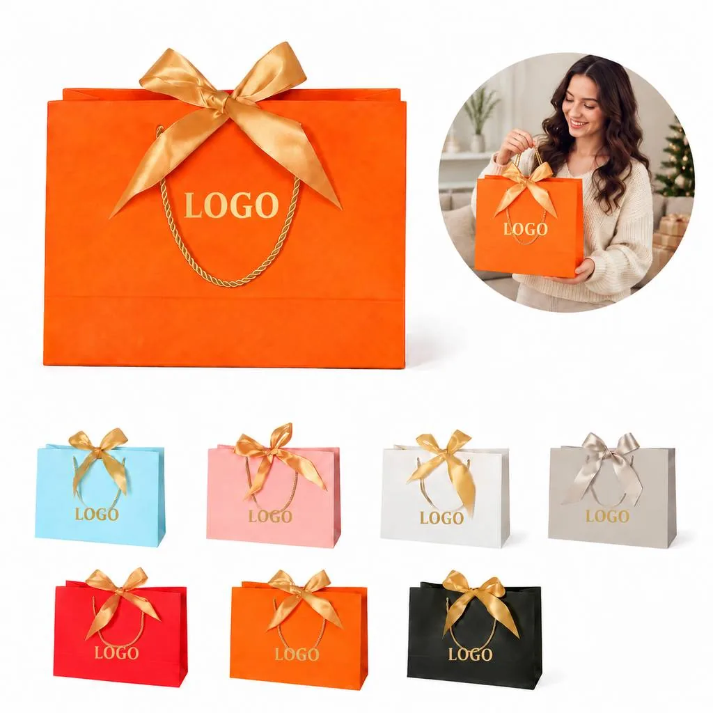 Large Ivory Gift Bags with Ribbon Bow for Presents