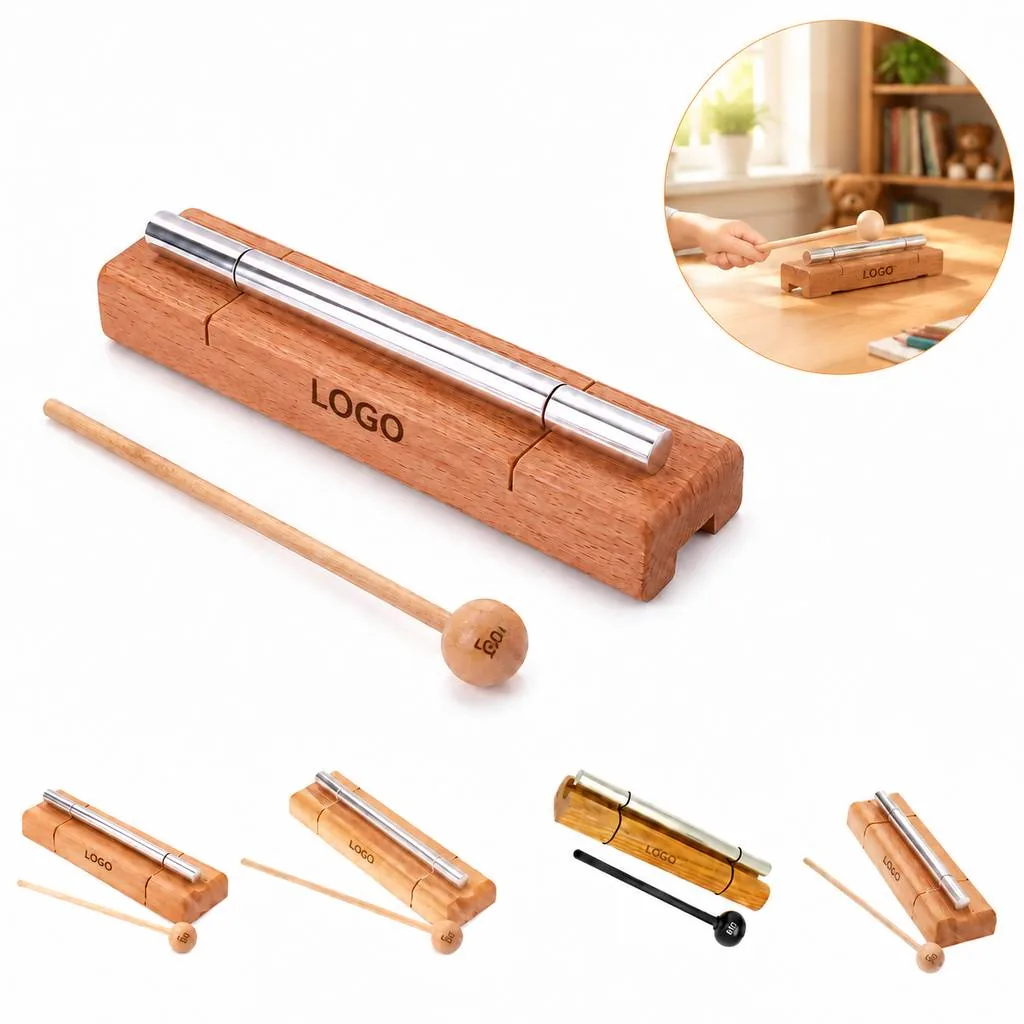 Wooden Meditation Wind Chime with Metal Tubes and Hook