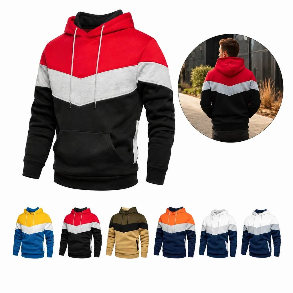 Hooded Fleece Sweatshirt with Patchwork Design 2