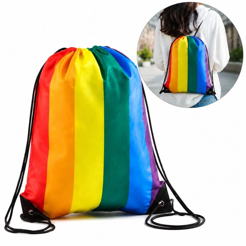 Rainbow Drawstring Bag Lightweight Polyester Daypack 2
