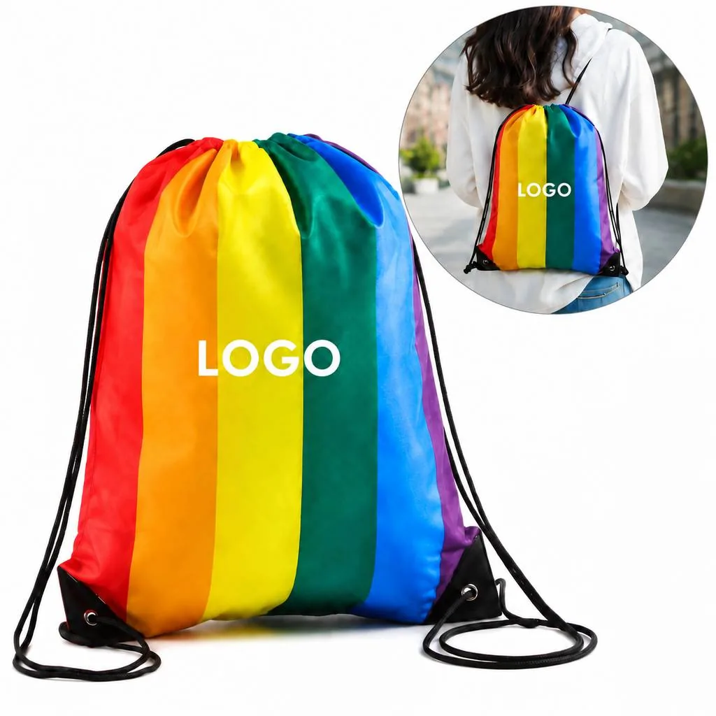 Rainbow Drawstring Bag Lightweight Polyester Daypack