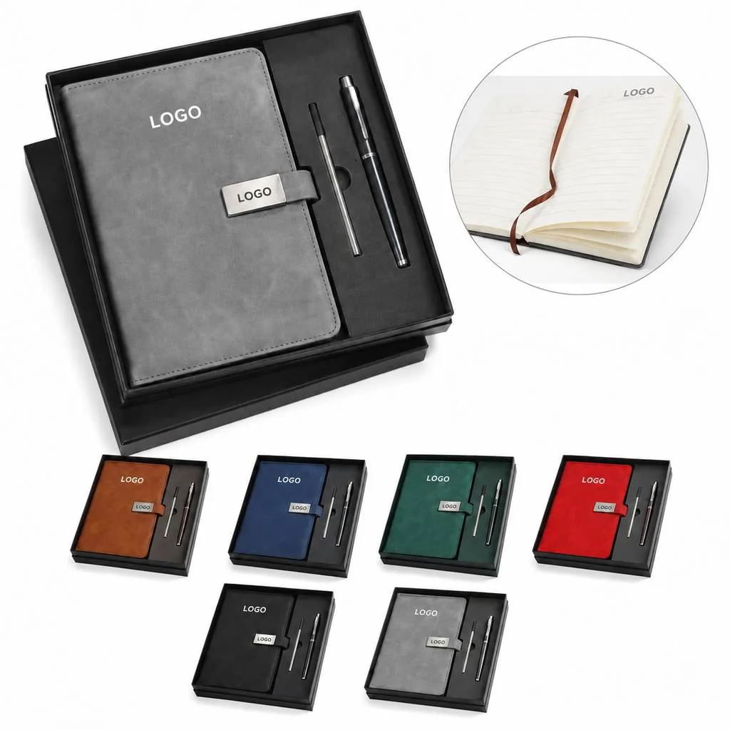 A5 Refillable Leather Business Notebook with Elastic Closure