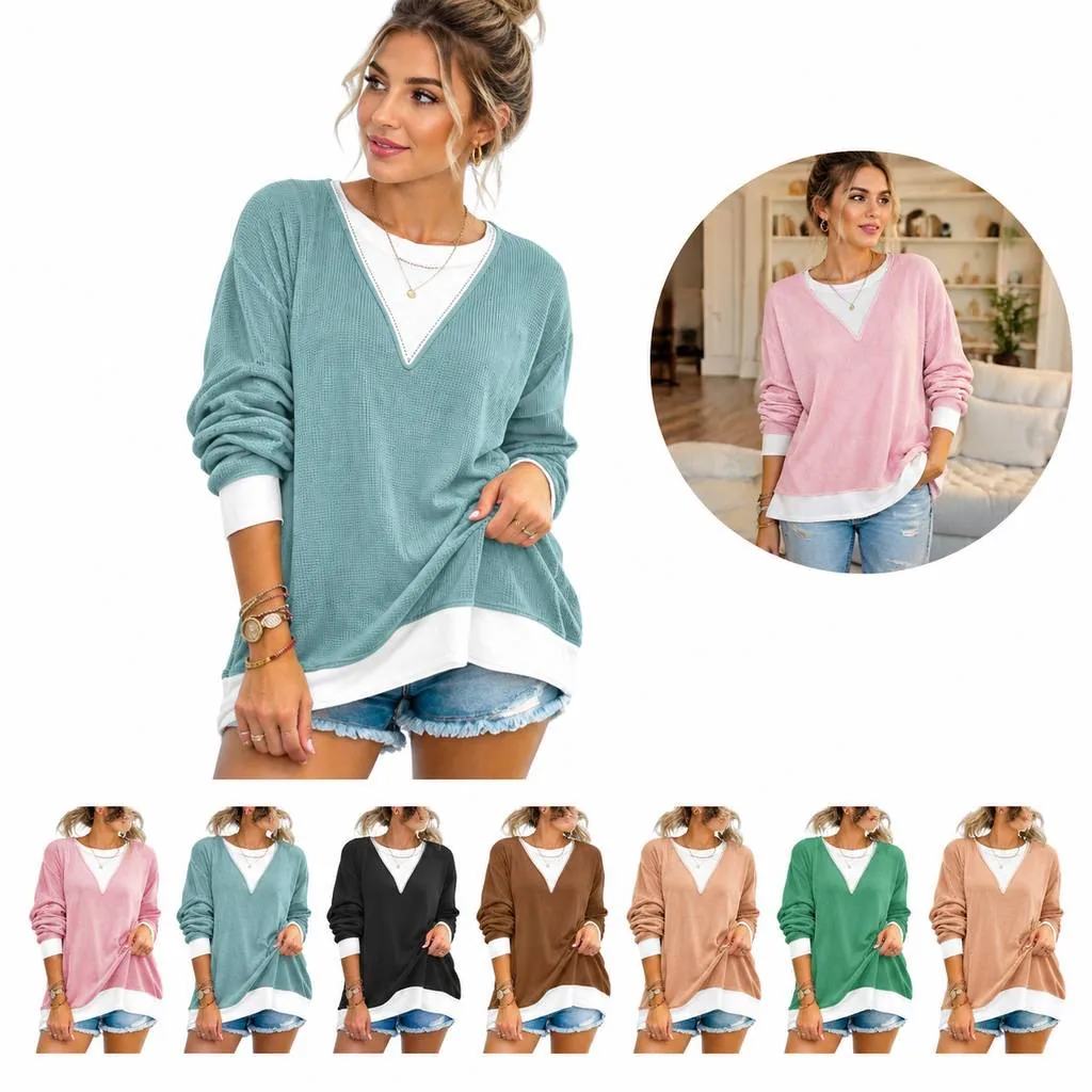 Women's Casual Color Block Crew Neck Sweatshirt 2