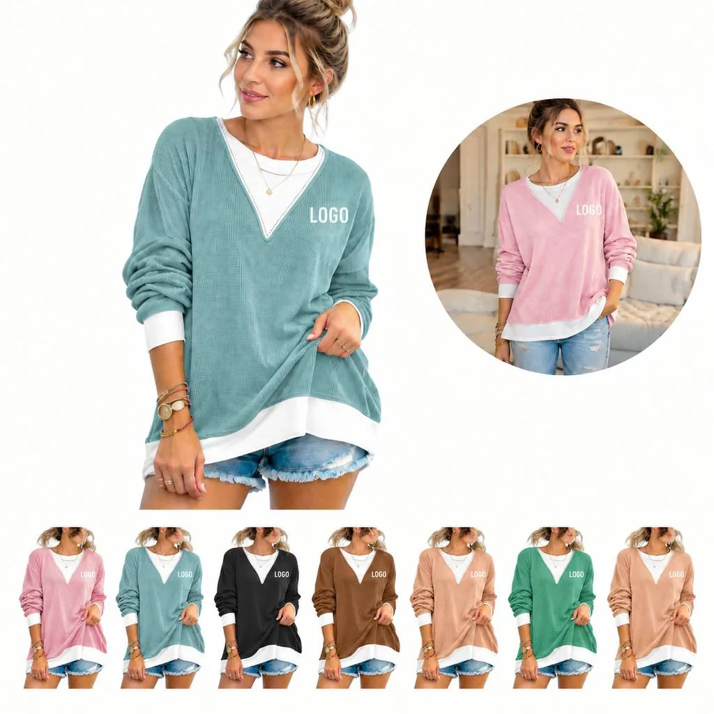 Women's Casual Color Block Crew Neck Sweatshirt