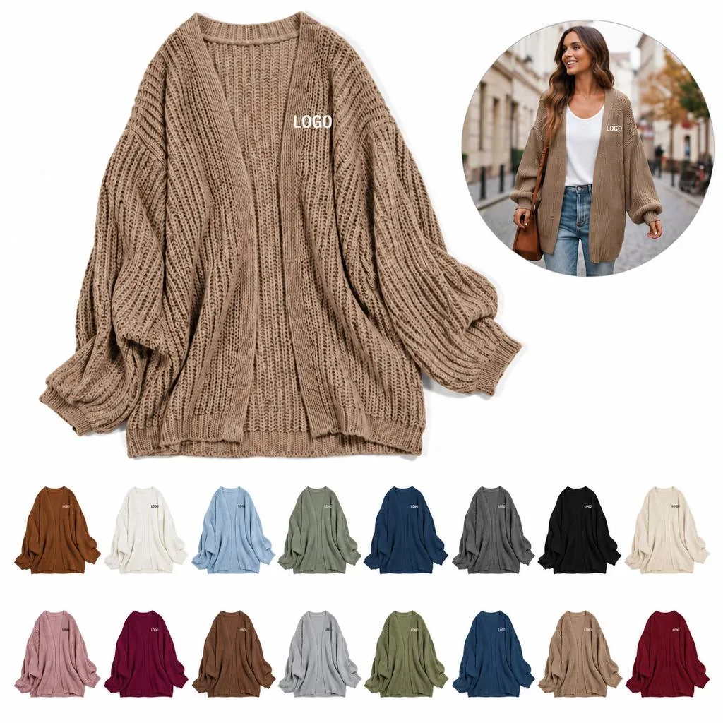 Women's Textured Lantern Sleeve Knit Cardigan