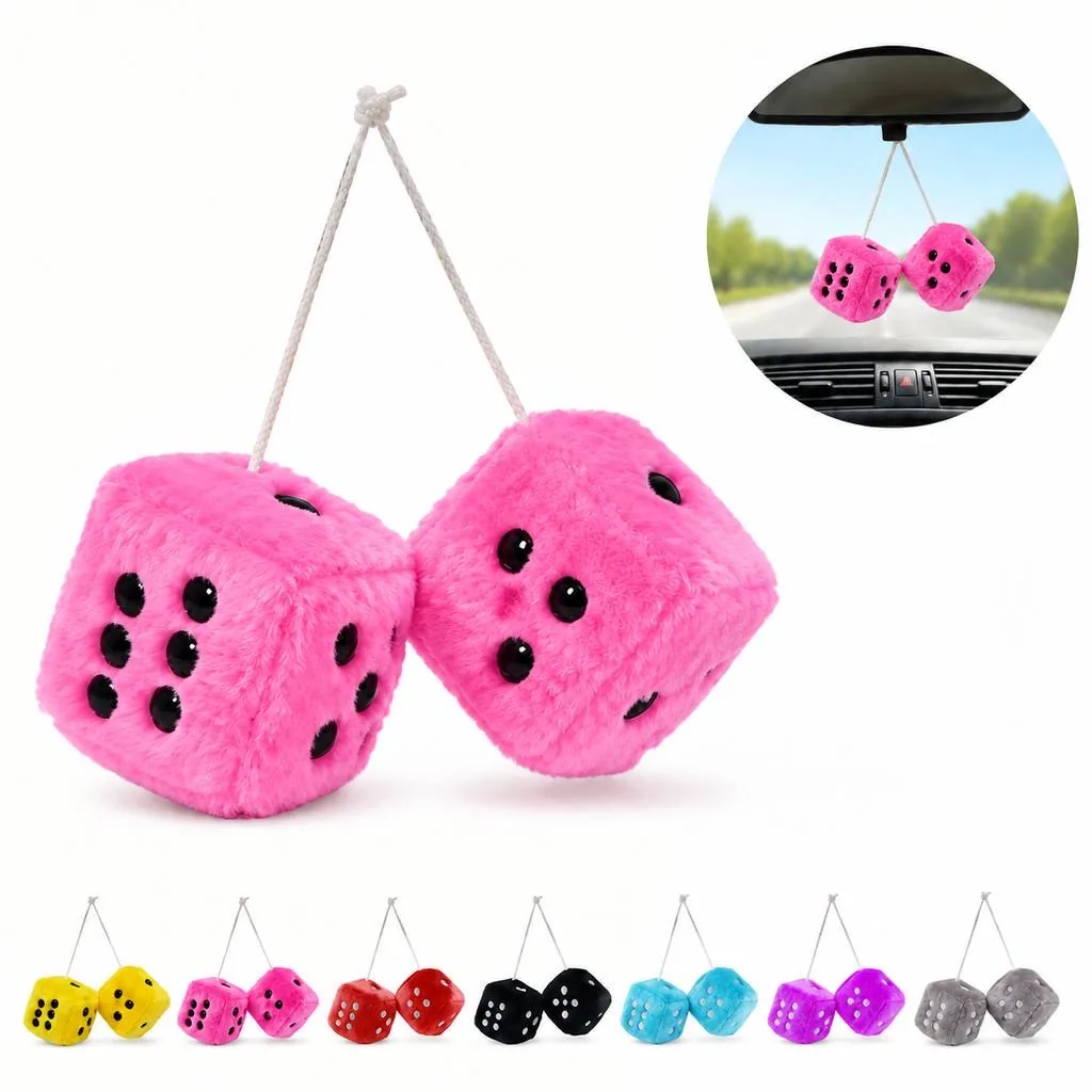 Plush Custom Fuzzy Dice Hanging Car Mirror Charm 2