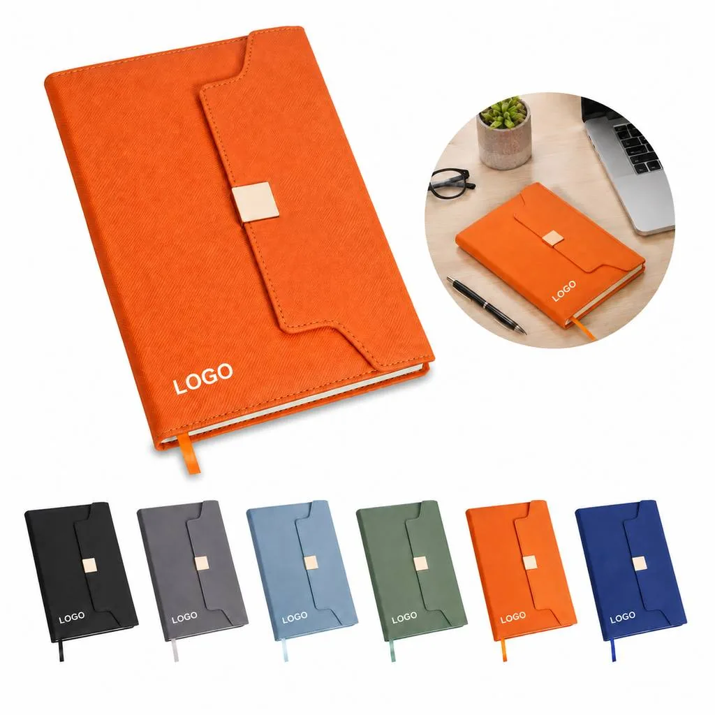 Refillable Faux Leather Business Notebook with Pen Loop