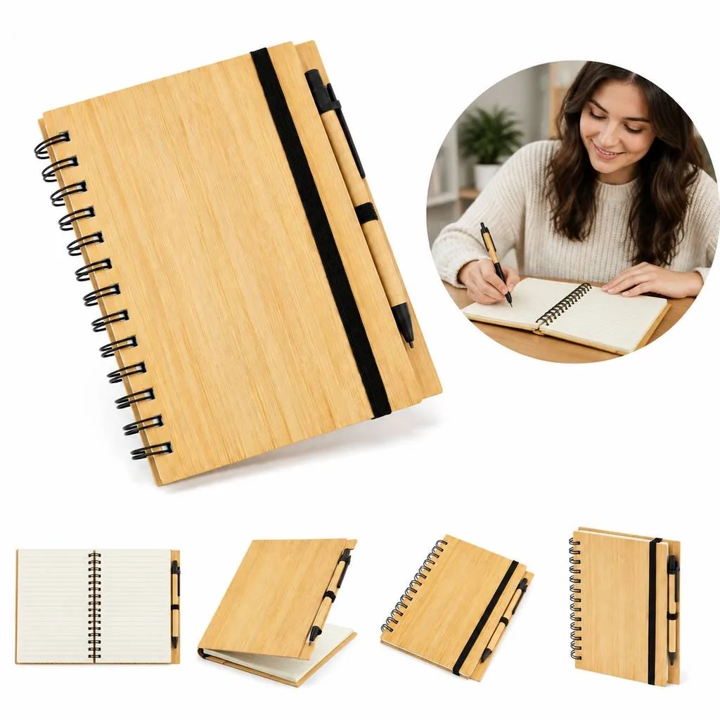 Eco-Friendly Bamboo Cover Spiral Notebook for Writing 2