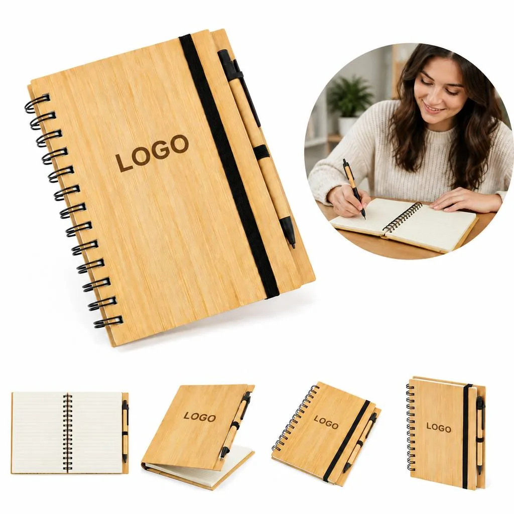 Eco-Friendly Bamboo Cover Spiral Notebook for Writing