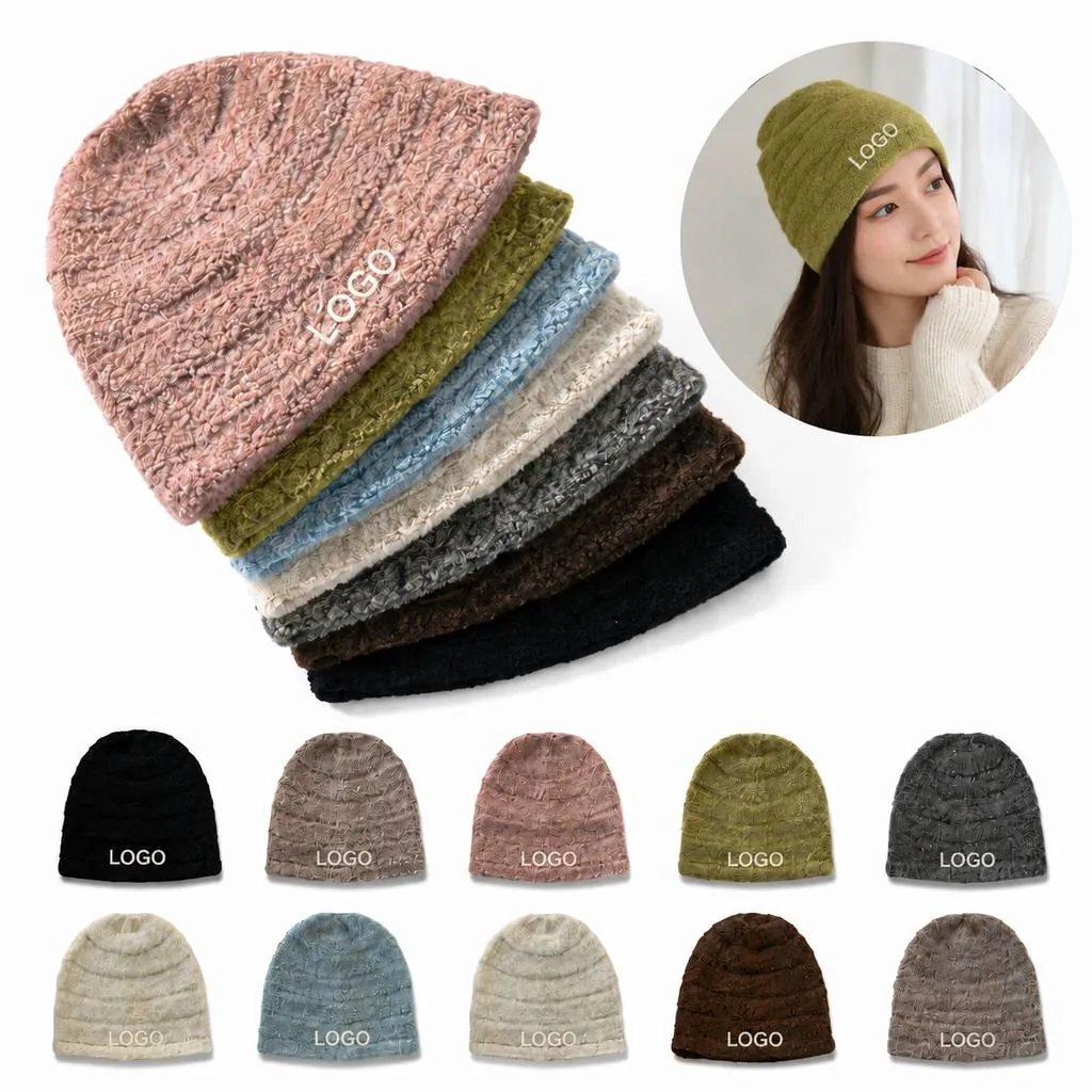 Women's Ribbed Wool Blend Knit Beanie with Foldable Cuff