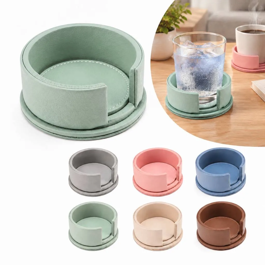 Round Leather Coasters for Drinks, Soft Absorbent Table 2