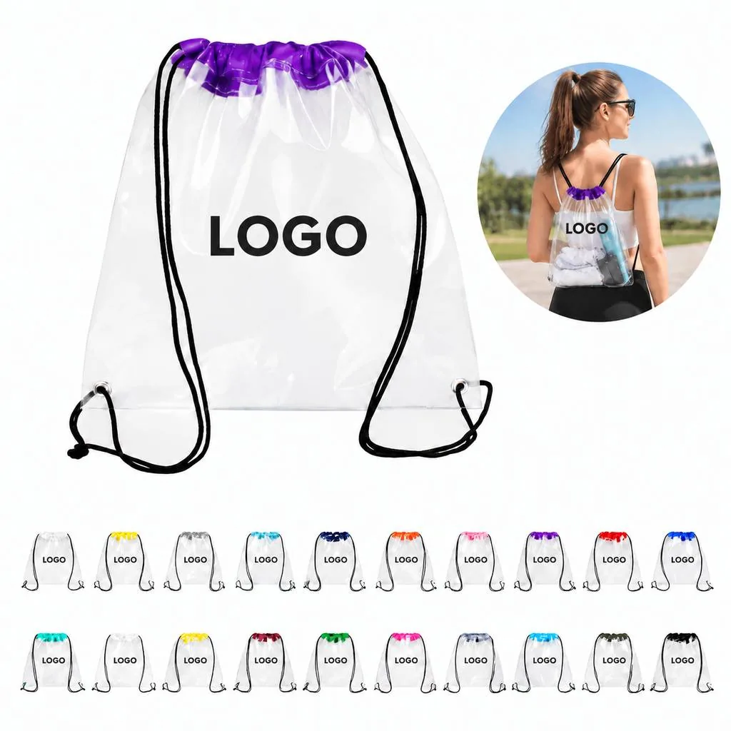Clear Waterproof PVC Drawstring Storage Bag for Travel