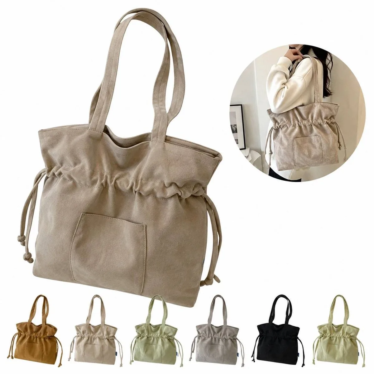 Women's Drawstring Shoulder Bag Lightweight Casual Daily Use 2