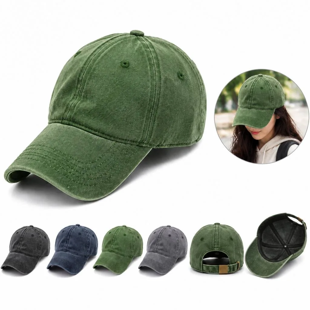 Washed Cotton Baseball Cap with Adjustable Strap 2