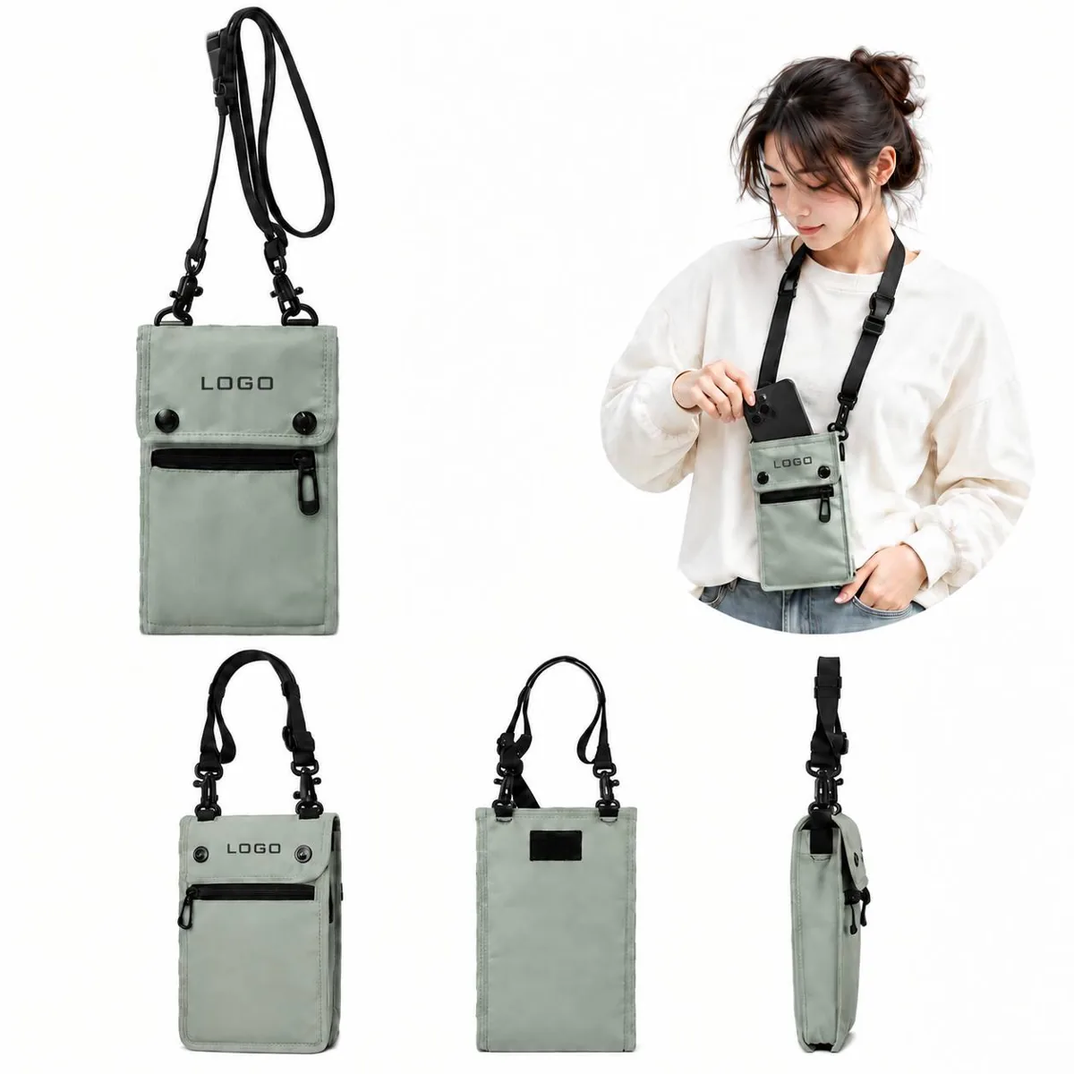 Nylon Crossbody Phone Pouch with Adjustable Shoulder Strap
