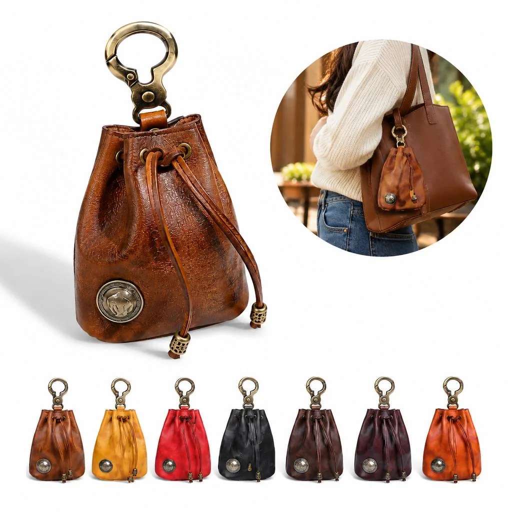 Compact Genuine Leather Coin Pouch with Secure Drawstring 2