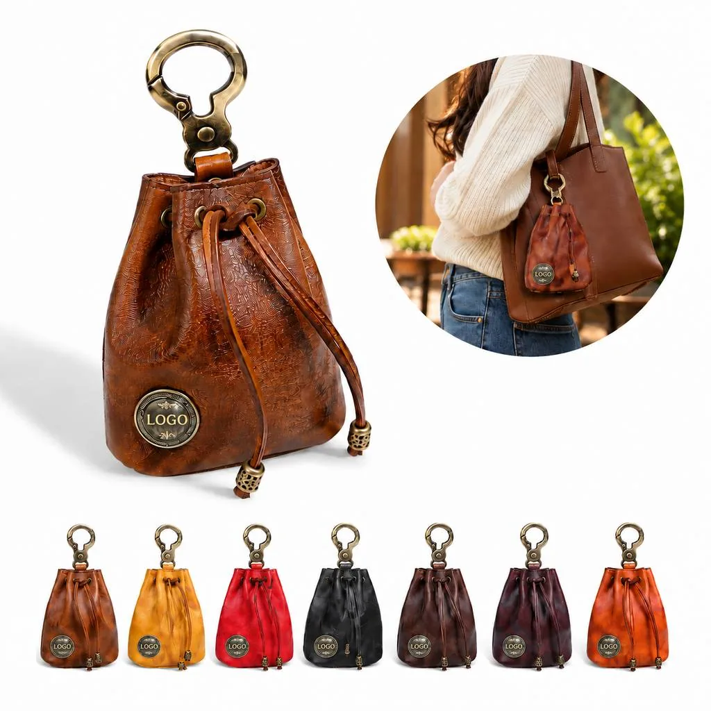 Compact Genuine Leather Coin Pouch with Secure Drawstring