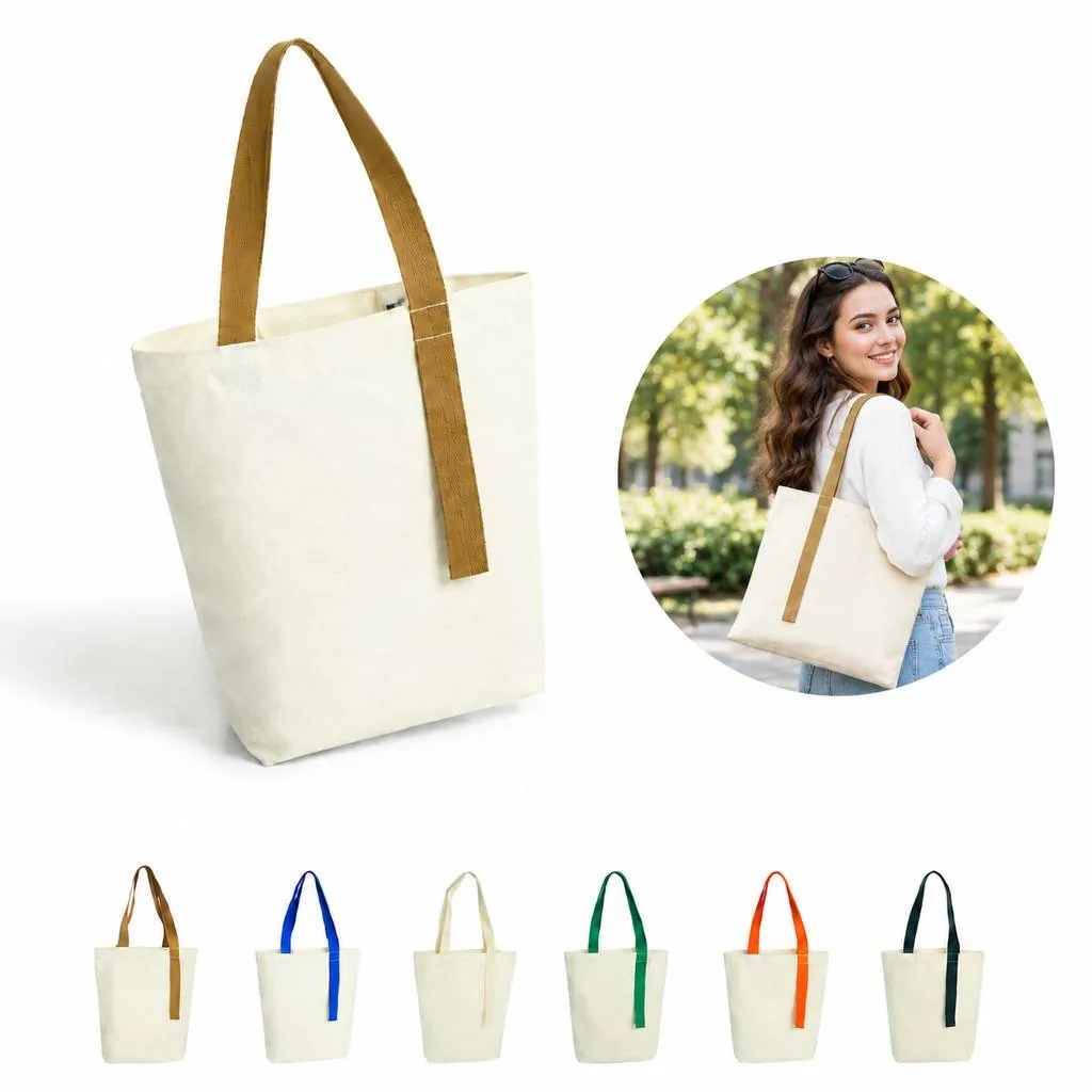 Cotton Canvas Ribbon-Design Reusable Tote Bag 2