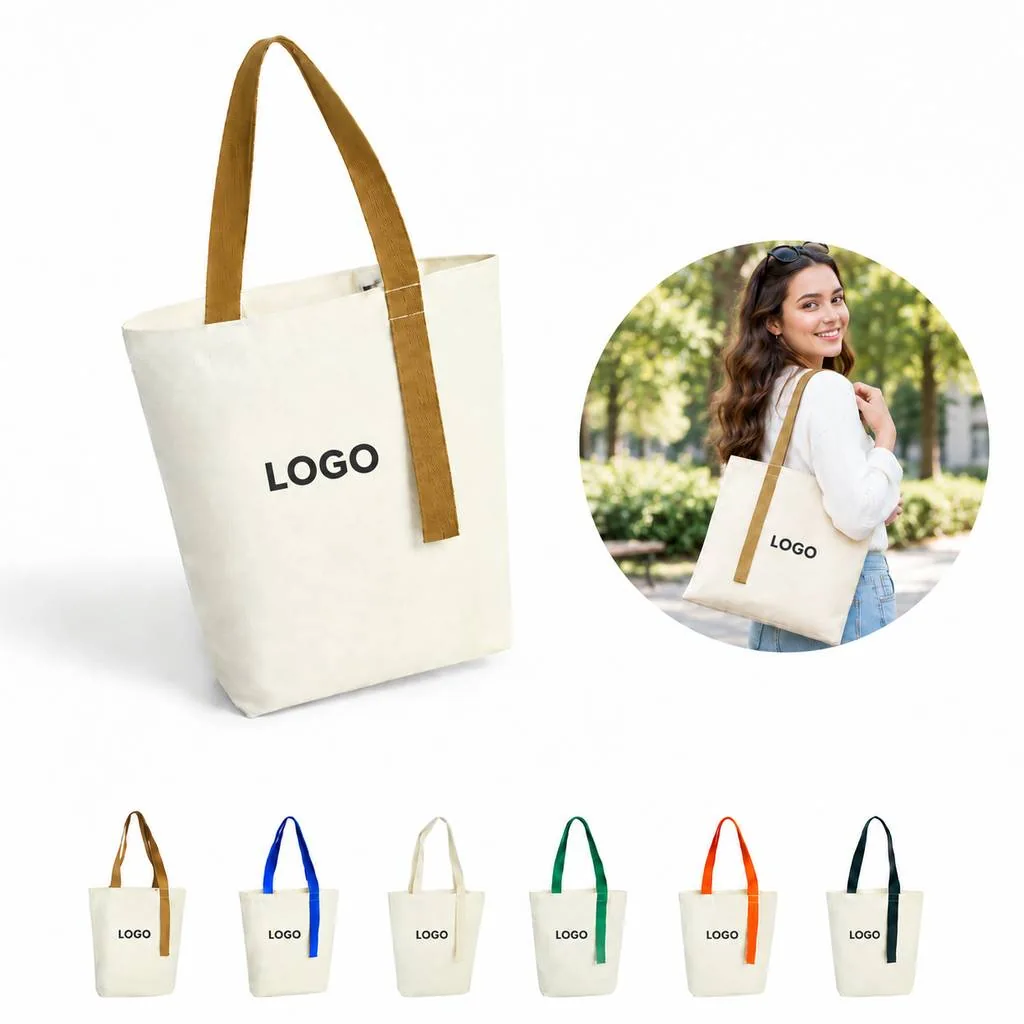 Cotton Canvas Ribbon-Design Reusable Tote Bag