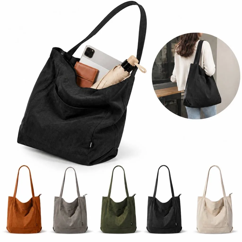 Retro Corduroy Canvas Shoulder Bag for Daily Use 2