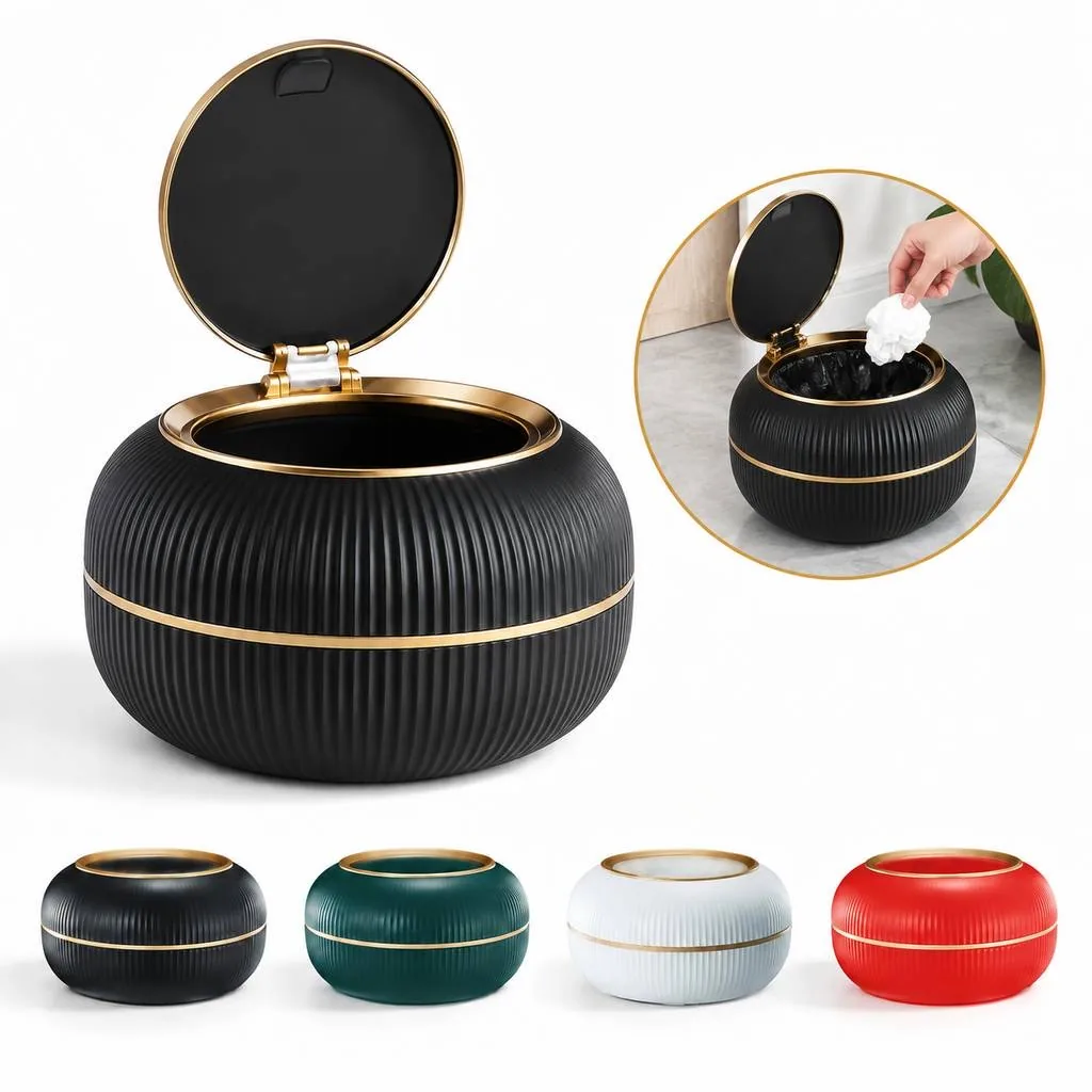 Round Small Plastic Desk Trash Can for Home Office 2