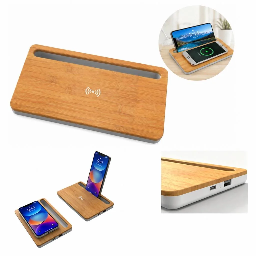 Bamboo Desktop Wireless Charging Pad for Smartphones 2