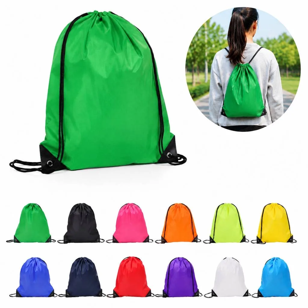 Polyester Drawstring Backpack with Leather Accents 2