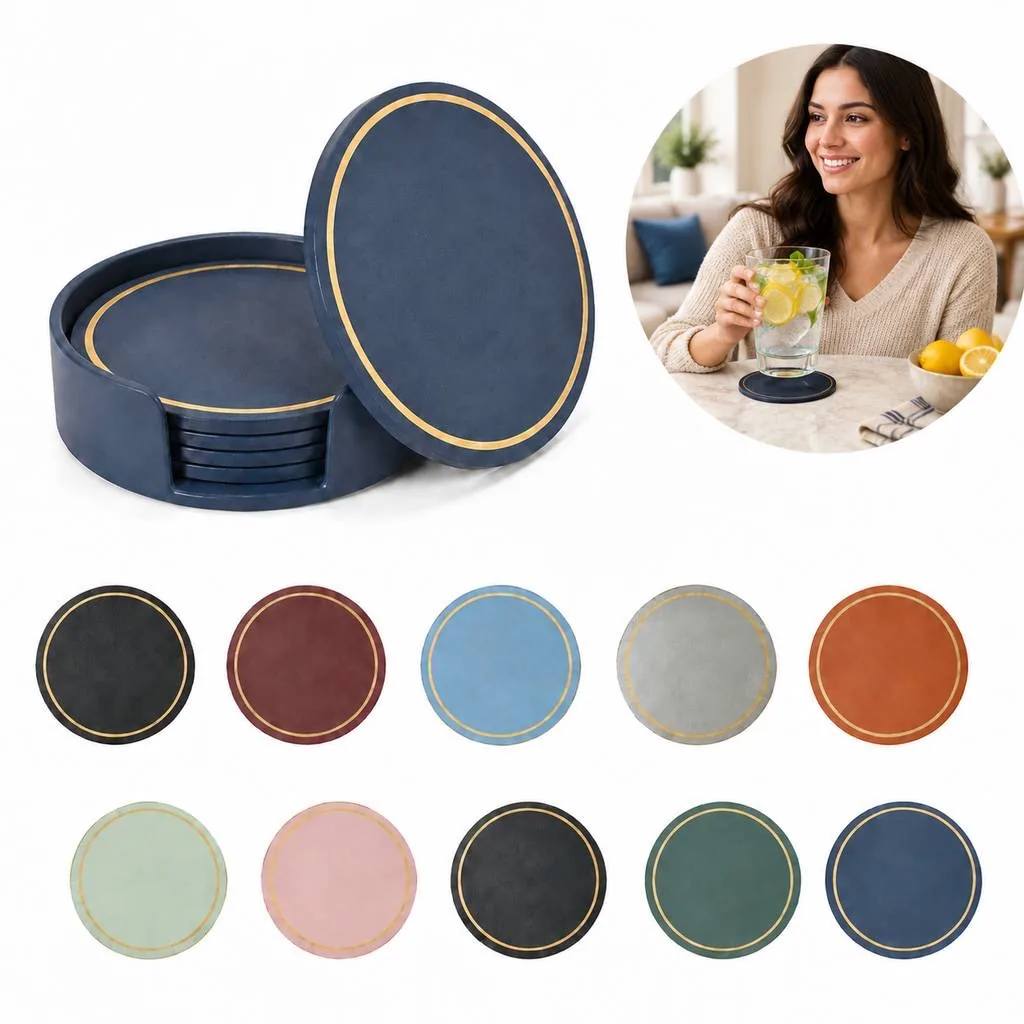 Round Leather Drink Coaster for Tabletop Protection 2