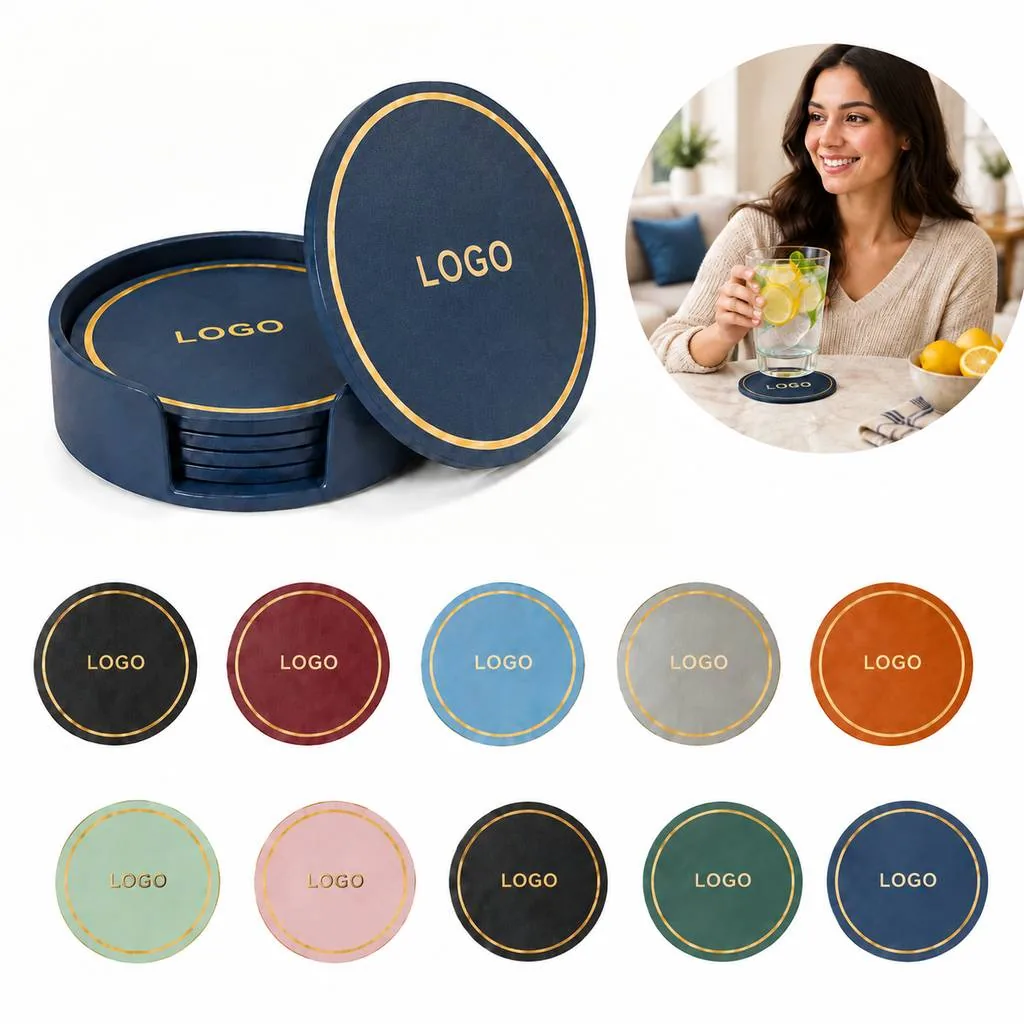Round Leather Drink Coaster for Tabletop Protection