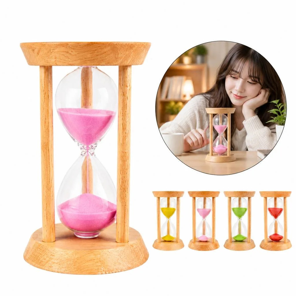 Compact Square Wooden Hourglass Timer for Desk Decor 2