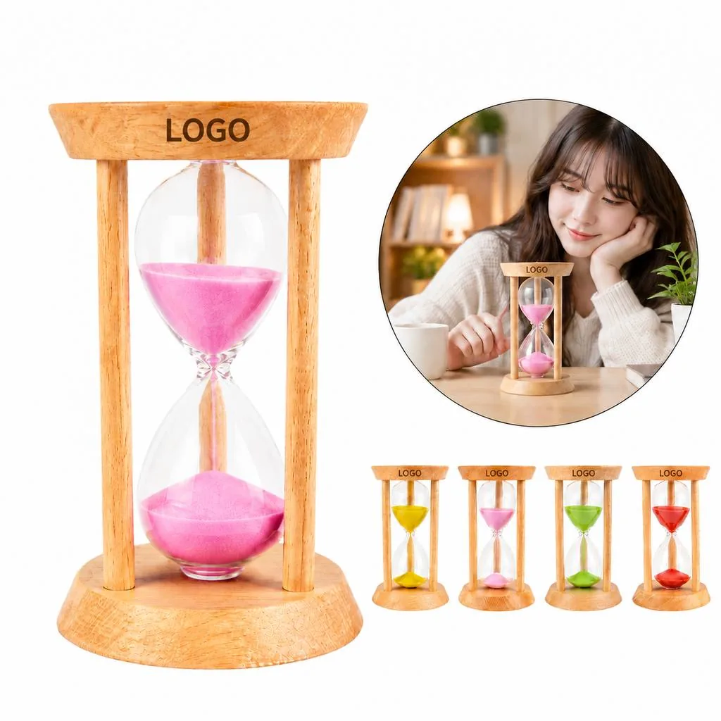 Compact Square Wooden Hourglass Timer for Desk Decor
