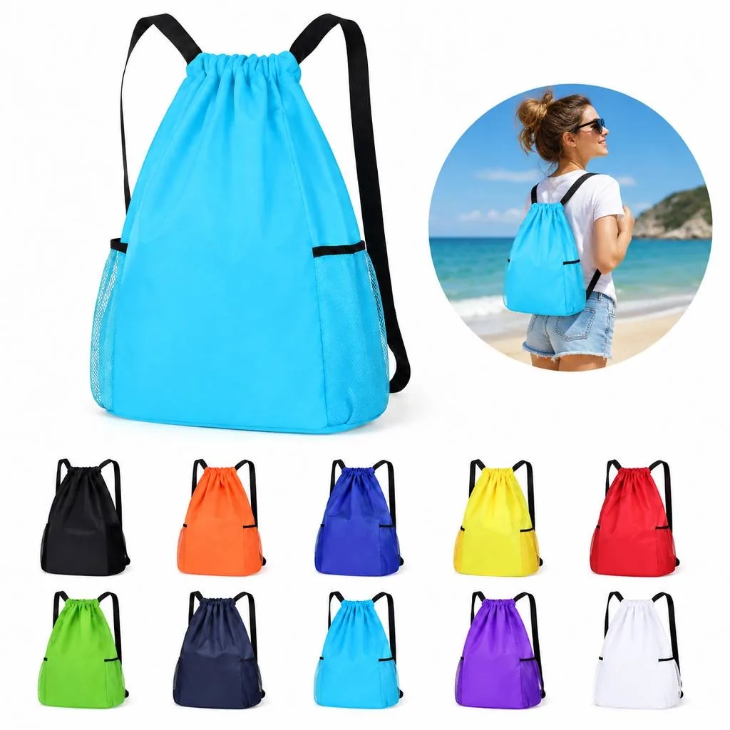 Water-Resistant Oxford Cloth Drawstring Backpack with Zip 2