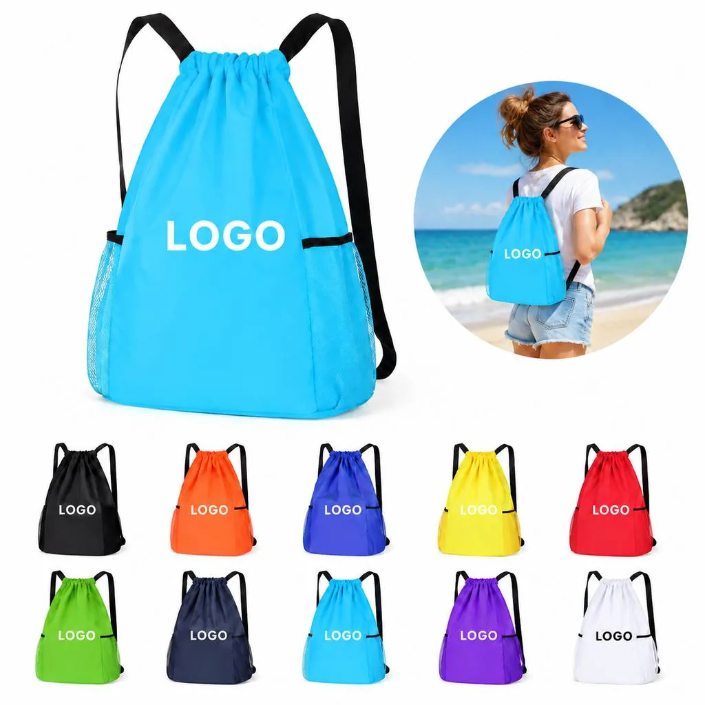 Water-Resistant Oxford Cloth Drawstring Backpack with Zip
