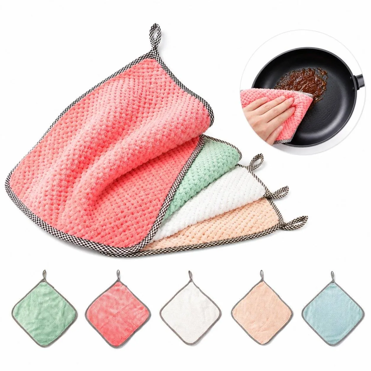 Absorbent Coral Fleece Hanging Cleaning Towel 2