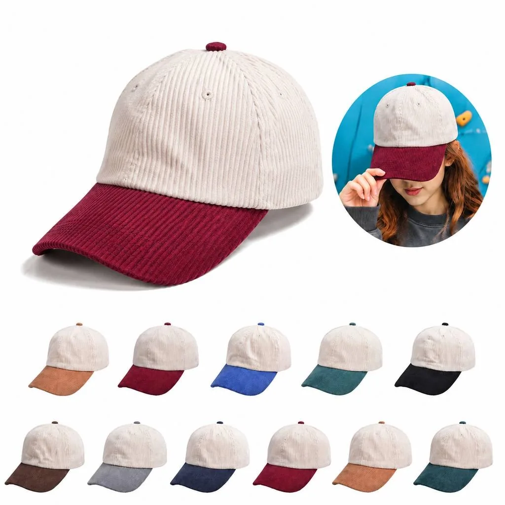 Unisex Colorblock Corduroy Baseball Cap with Curved Brim 2